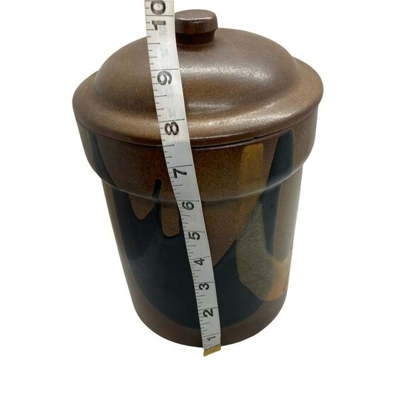 Pottery Craft Canister With Lid Brown Black Gold Cylindrical Shape Vintage Retro - Picture 11 of 12